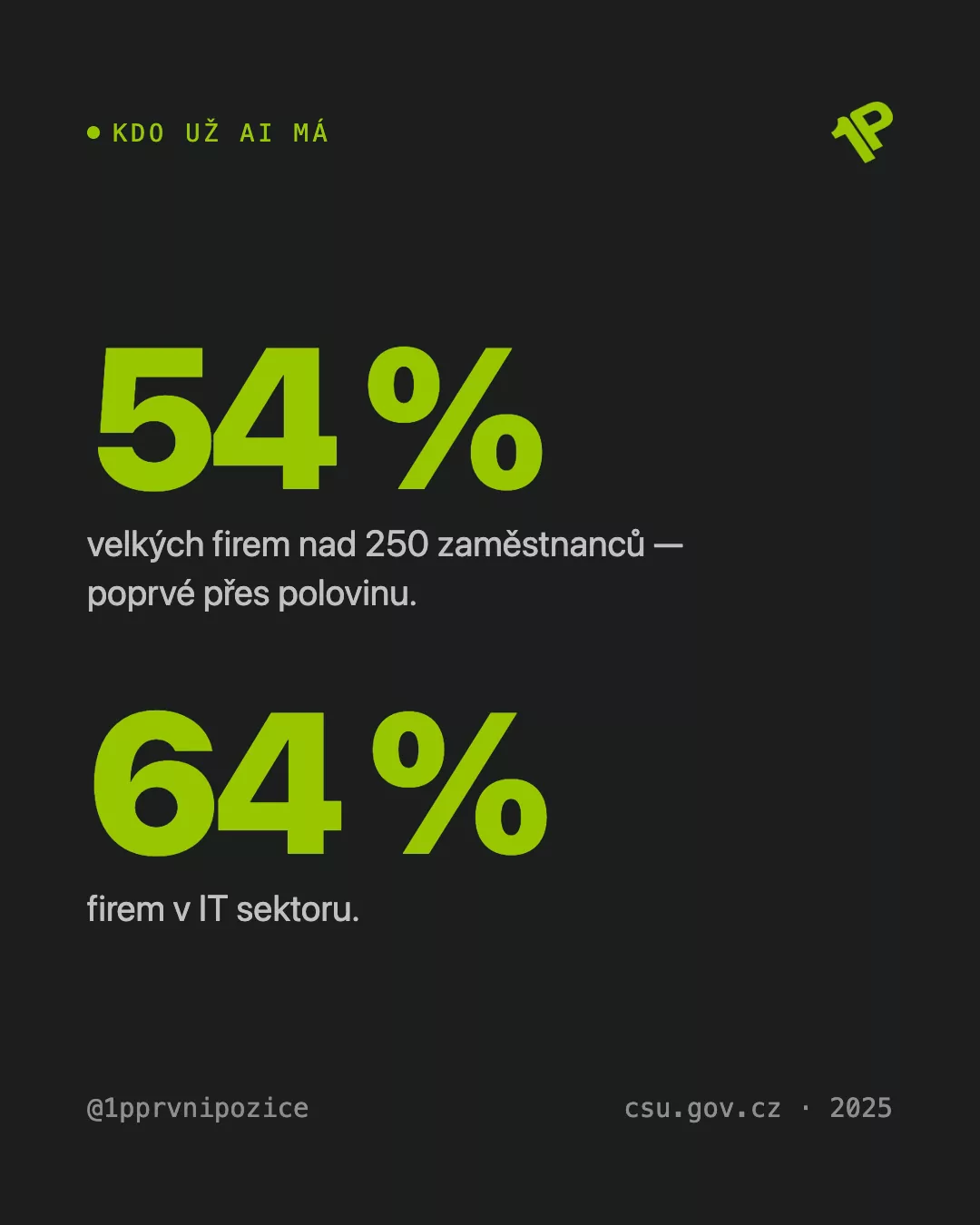 AI používá 54 % velkých firem nad 250 zaměstnanců a 64 % firem v IT sektoru