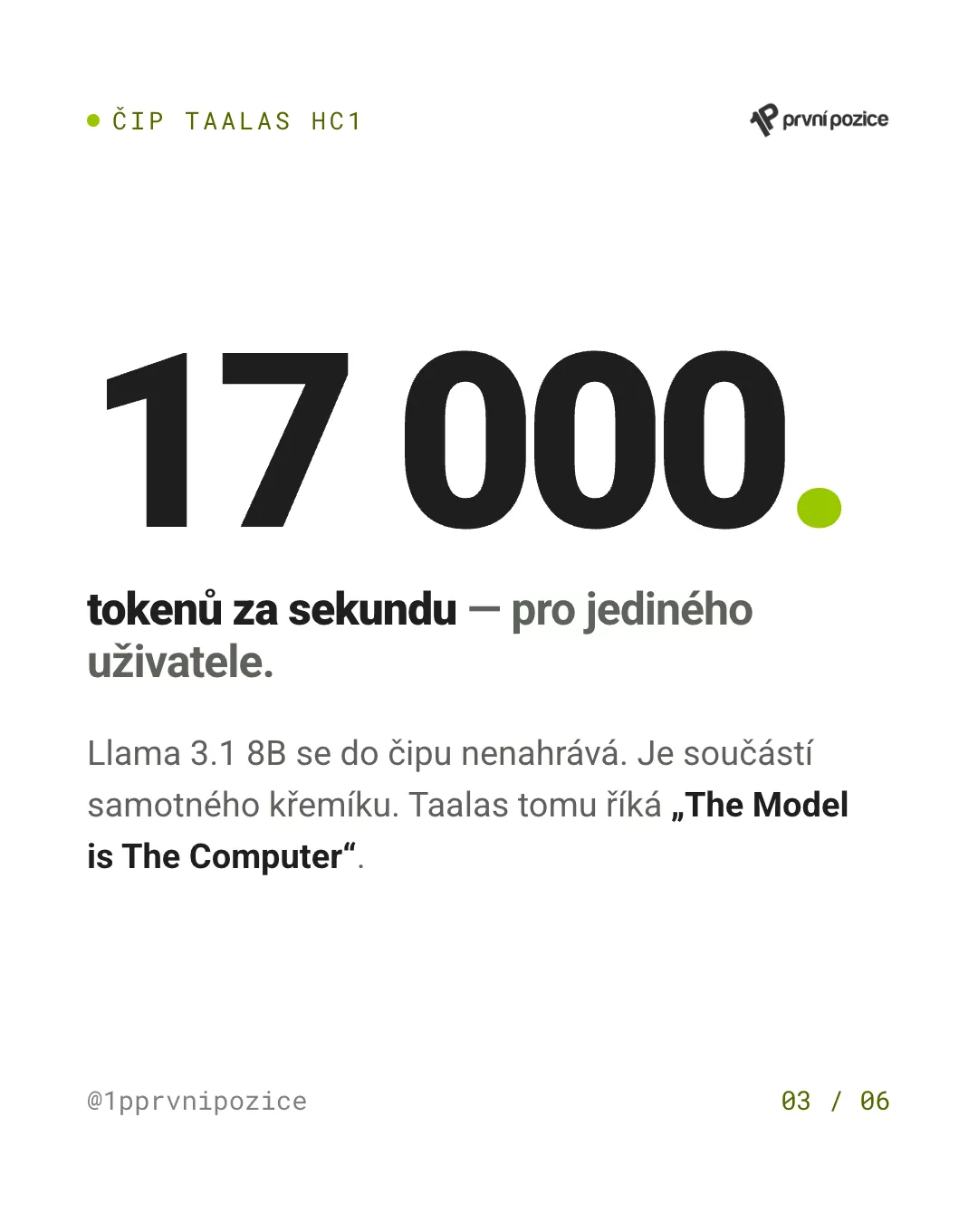 17 000 tokenů za sekundu pro jediného uživatele — Llama 3.1 8B je součástí samotného křemíku