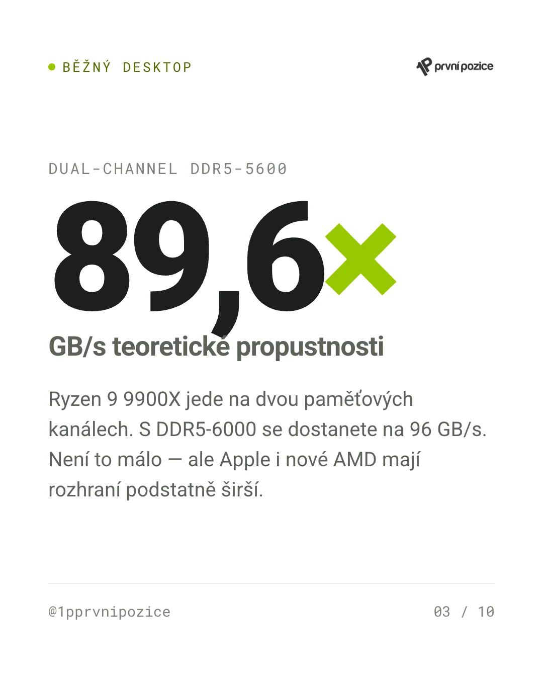 Dvoukanálová DDR5-5600 v běžném PC má teoretickou propustnost 89,6 GB/s