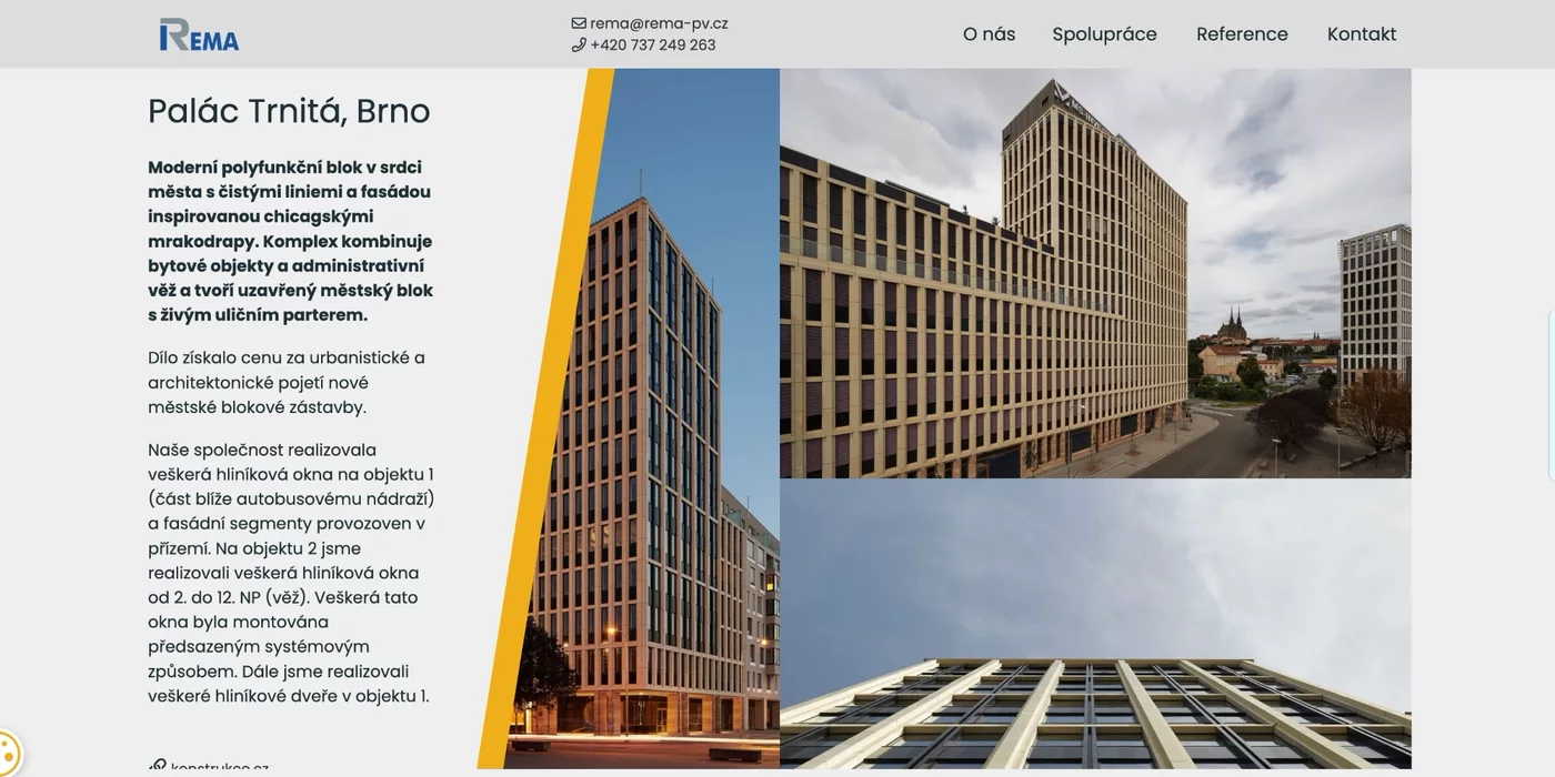 Detail reference Palác Trnitá v Brně na webu Rema PV