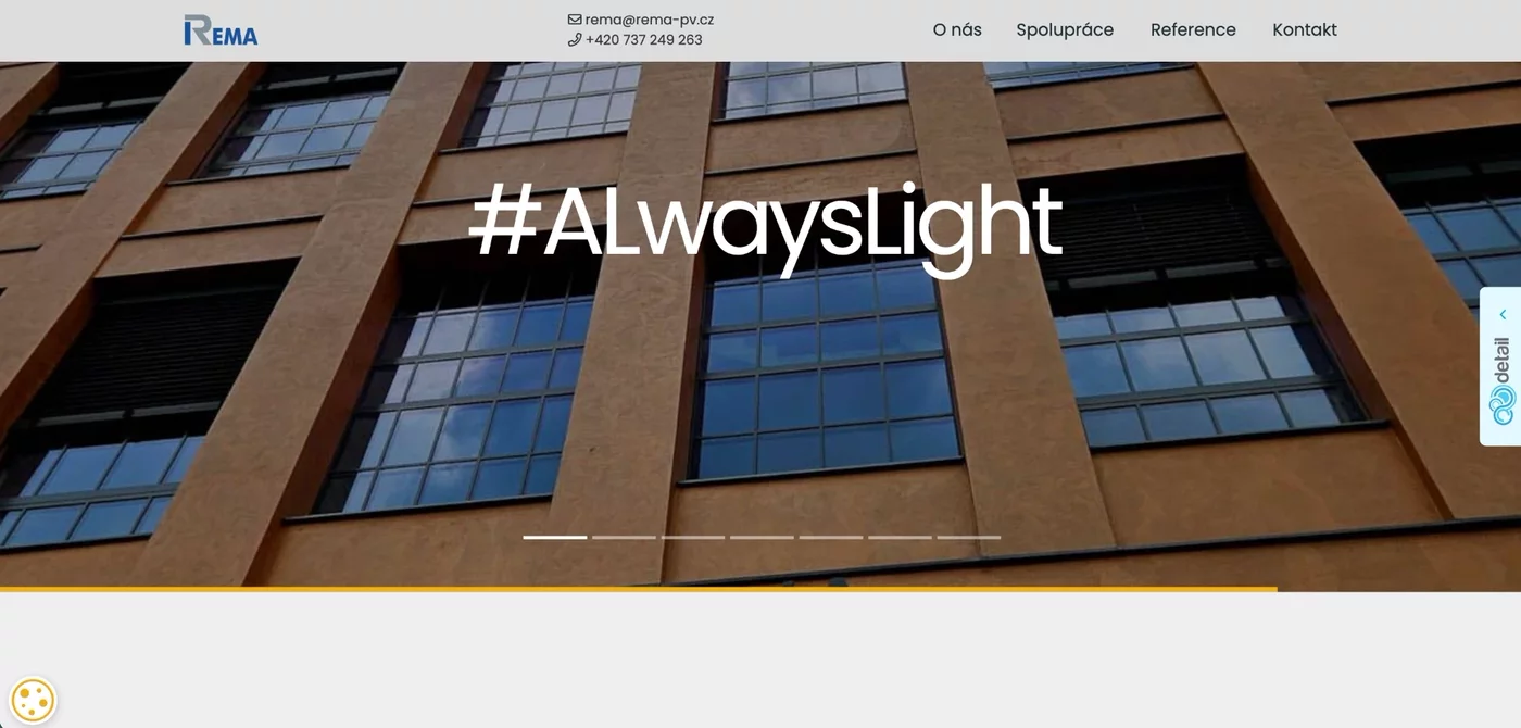 Úvodní slider webu Rema PV — #AlwaysLight