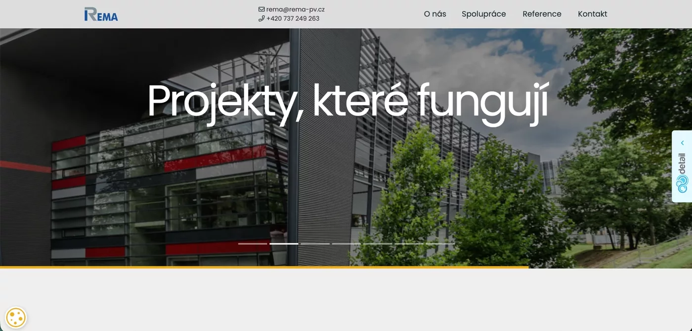 Úvodní slider webu Rema PV — Projekty, které fungují