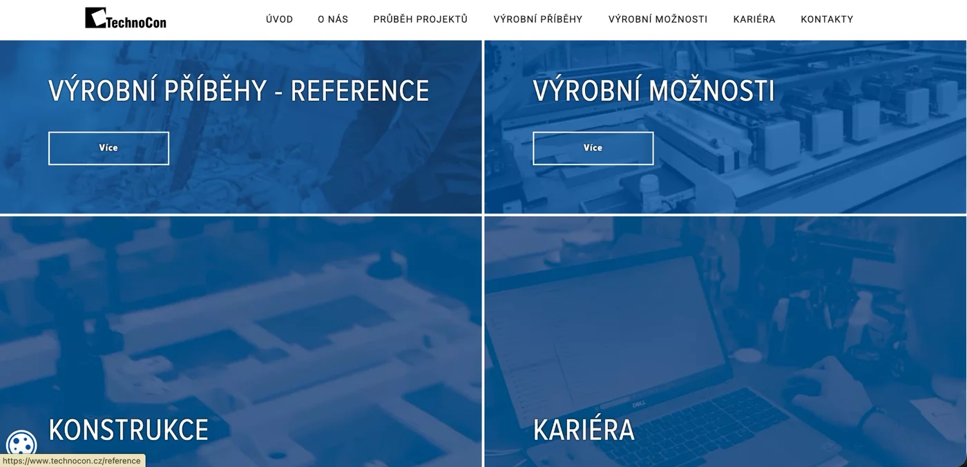 Rozcestník sekcí na webu TechnoCon
